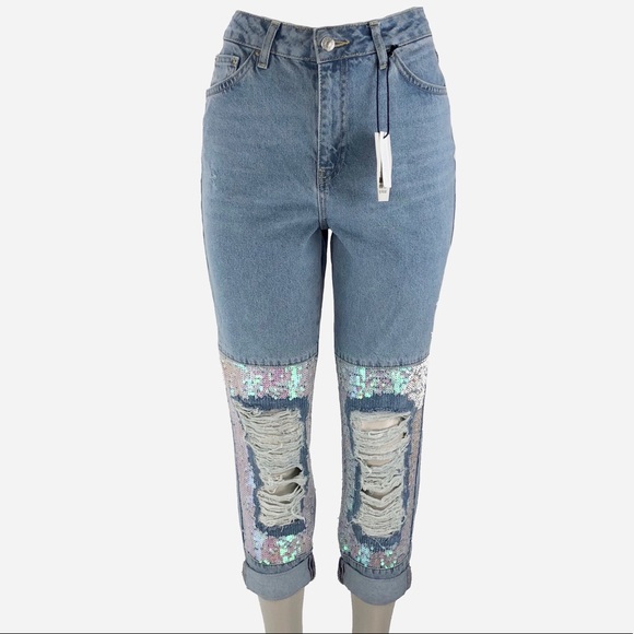 TOPSHOP Mom High Waisted Sequin Jeans! US Size 8. - Picture 3 of 8